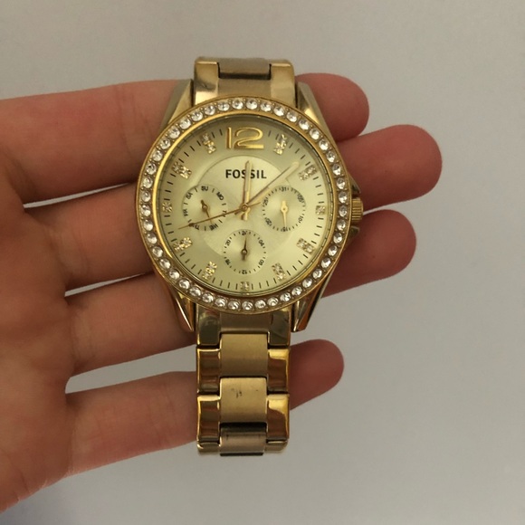Gold Fossil Watch with rhinestones - Picture 2 of 3
